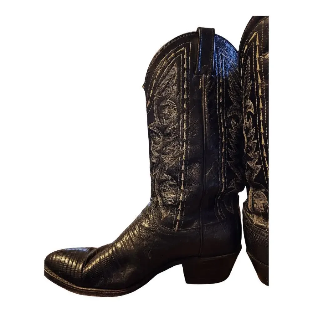 Dan Post‎ Teju exotic cowboy boots sz 10D lizard skin/ leather shaft style 16830
